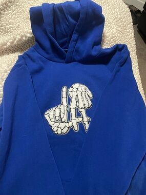 Original Deluxe Blue Pullover with White Skeleton Graphic